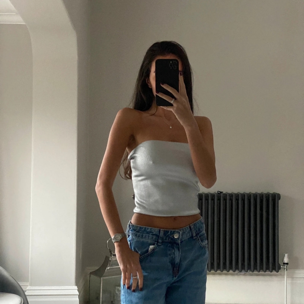 Zara silver strapless crop top bralet boob tube
